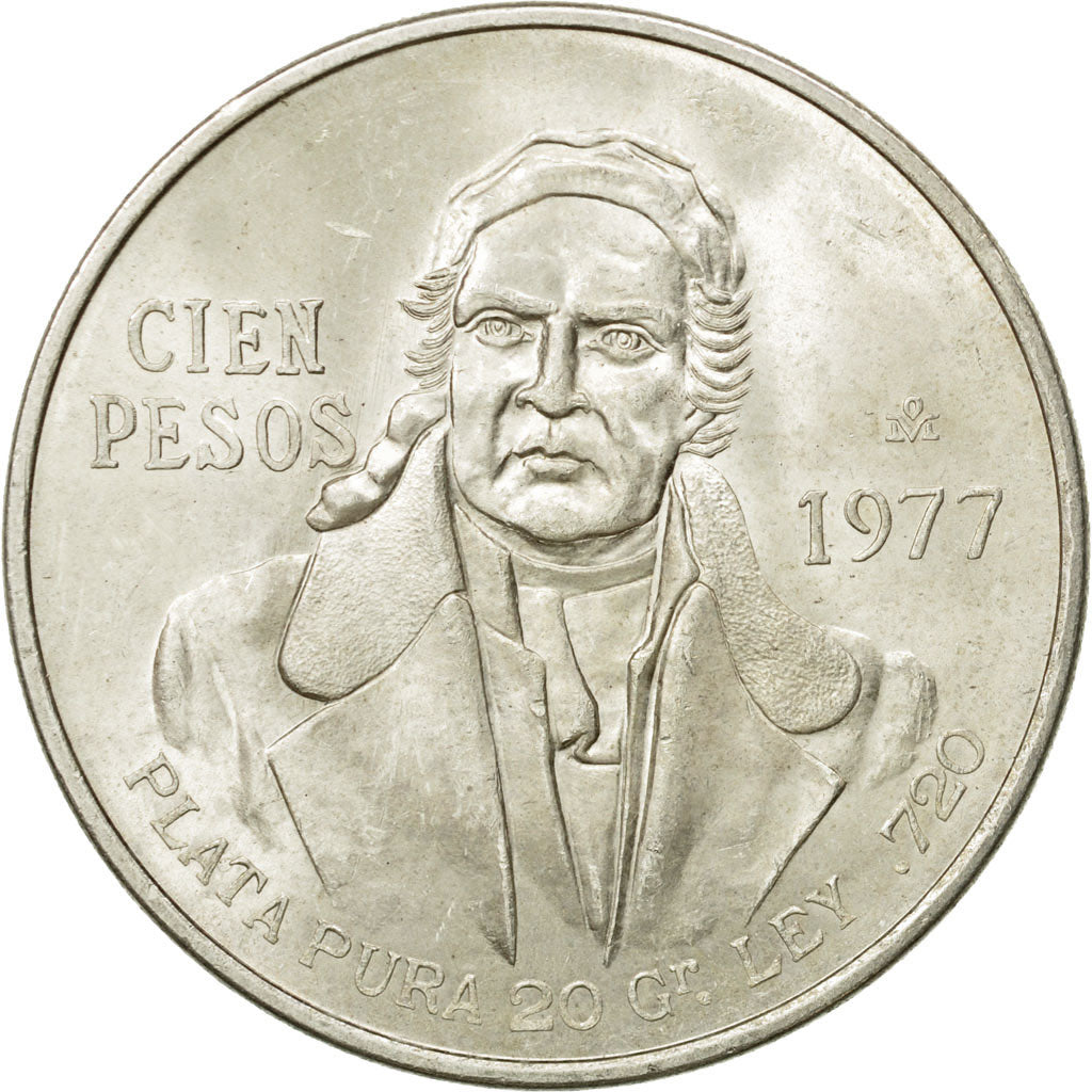 Coin, Mexico, 100 Pesos, 1977, Mexico City, MS(60-62), Silver, KM:483.1