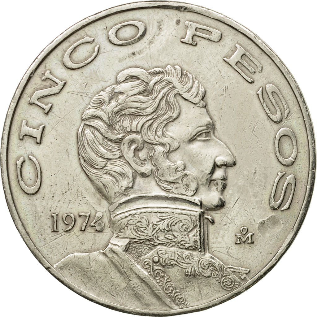 Coin, Mexico, 5 Pesos, 1974, Mexico City, AU(55-58), Copper-nickel, KM:472