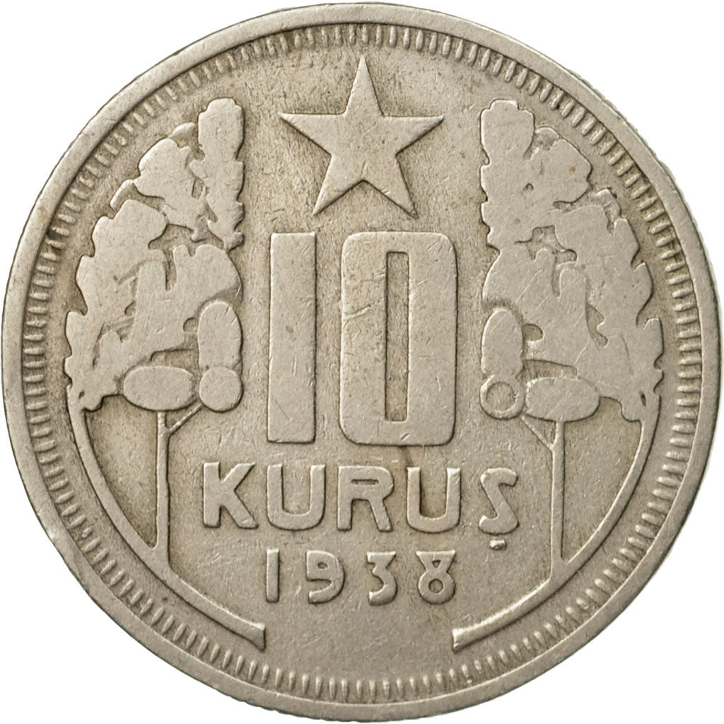 Coin, Turkey, 10 Kurus, 1938, EF(40-45), Copper-nickel, KM:863