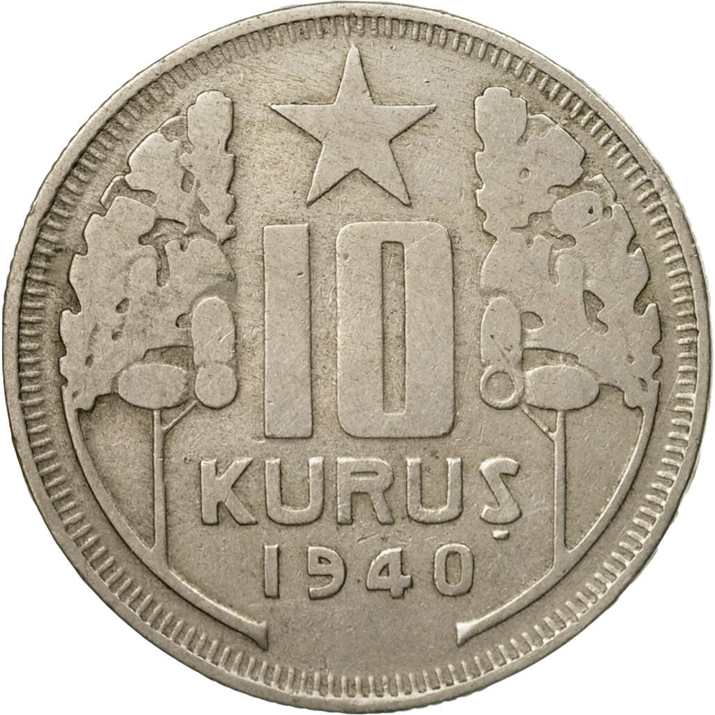 Coin, Turkey, 10 Kurus, 1940, EF(40-45), Copper-nickel, KM:863