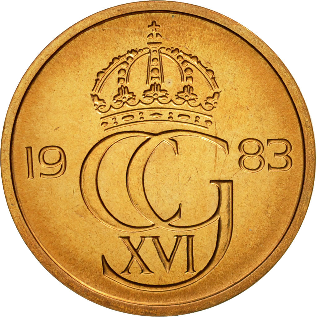 Coin, Sweden, Carl XVI Gustaf, 5 Öre, 1983, MS(65-70), Brass, KM:849a