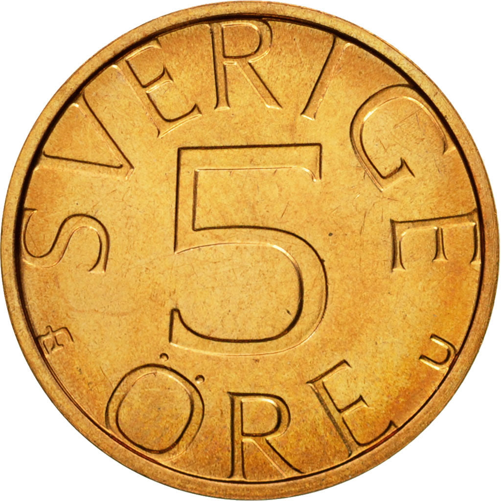 Coin, Sweden, Carl XVI Gustaf, 5 Öre, 1983, MS(65-70), Brass, KM:849a