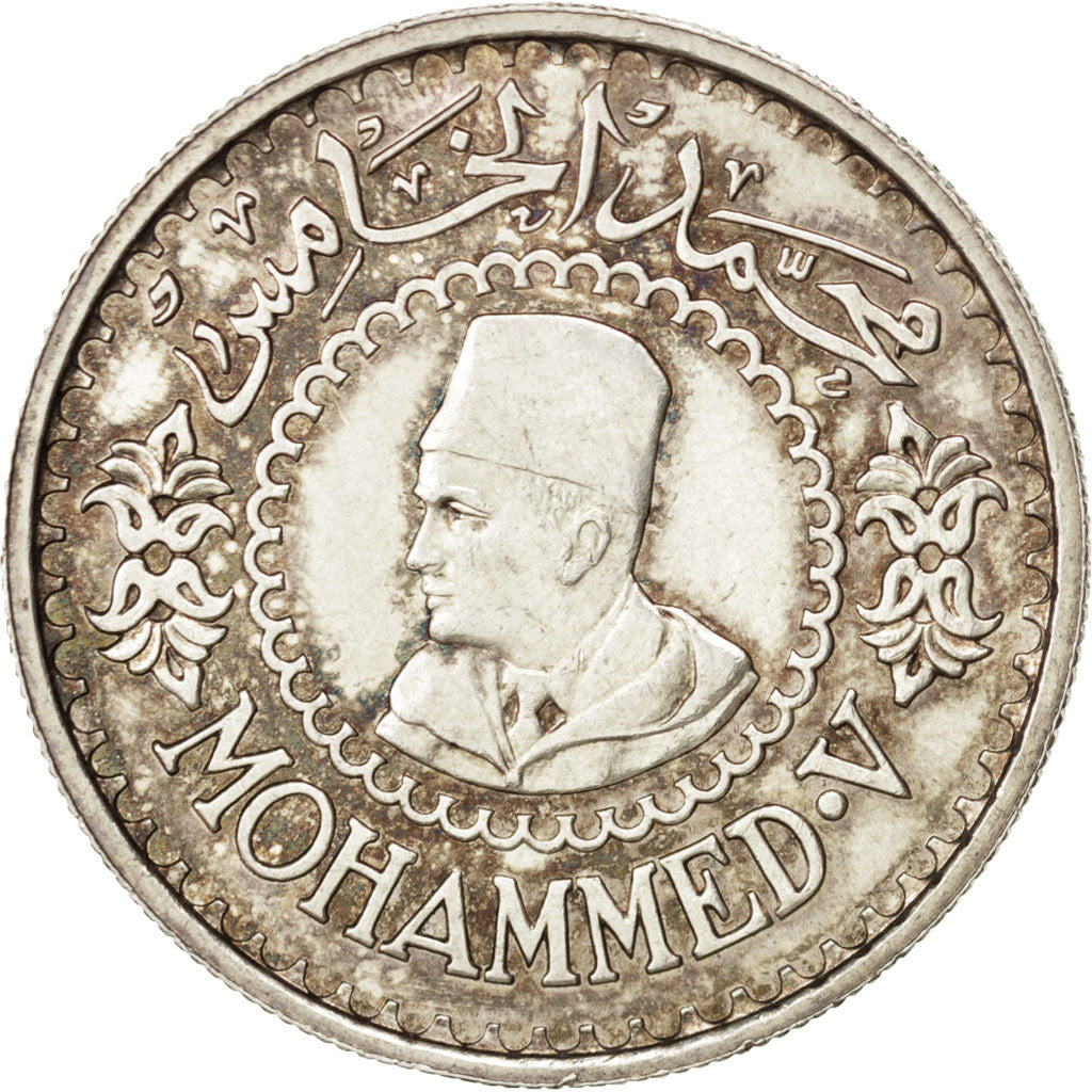Coin, Morocco, Mohammed V, 500 Francs, 1956, MS(60-62), Silver, KM:54