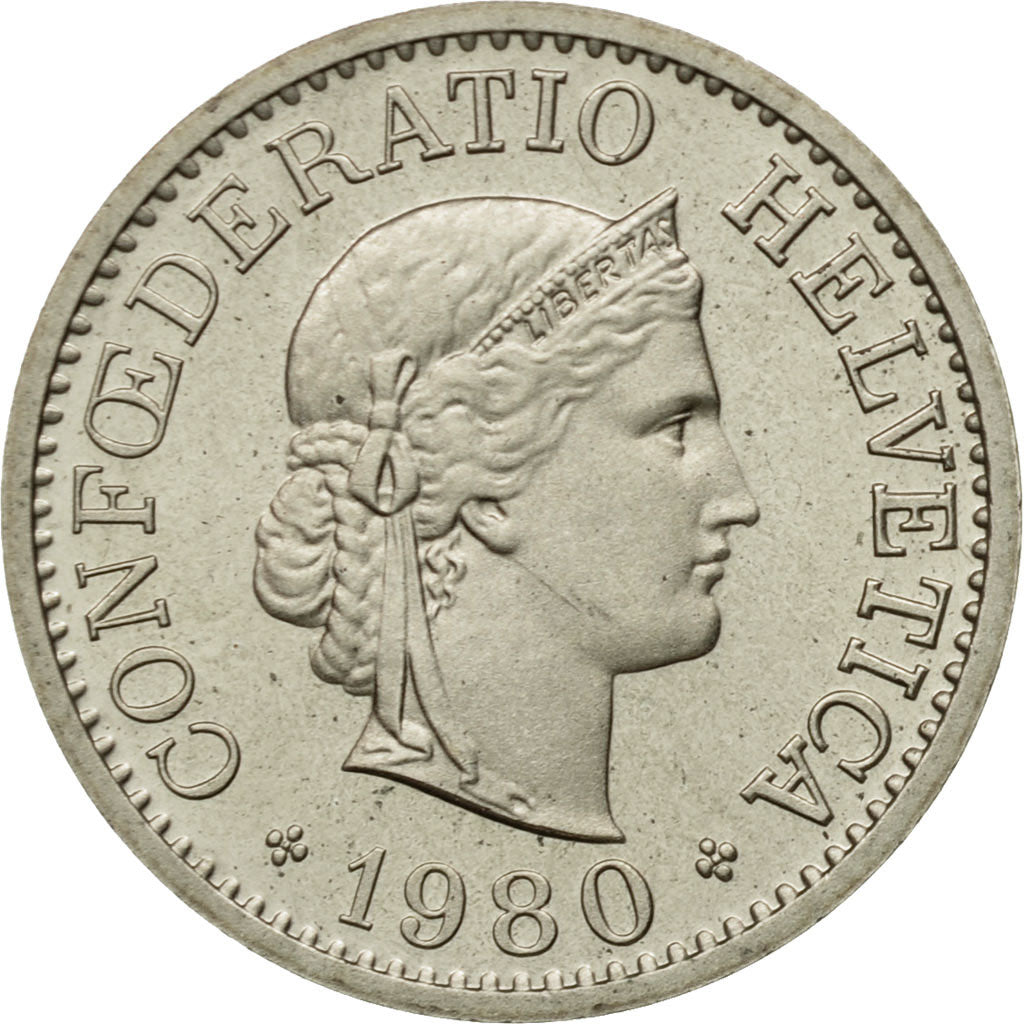 Coin, Switzerland, 10 Rappen, 1980, Bern, MS(63), Copper-nickel, KM:27