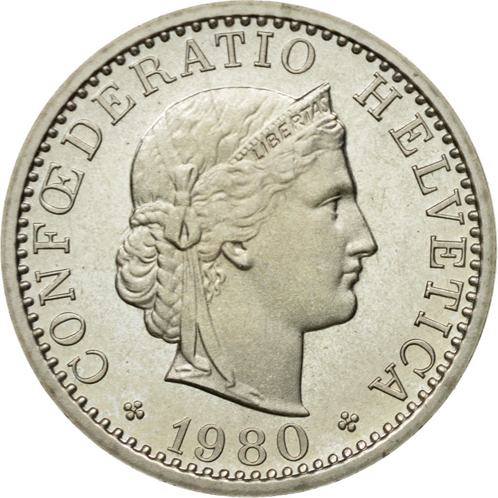 Coin, Switzerland, 20 Rappen, 1980, Bern, MS(63), Copper-nickel, KM:29a