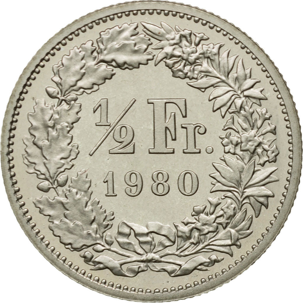 Coin, Switzerland, 1/2 Franc, 1980, Bern, MS(63), Copper-nickel, KM:23a.1