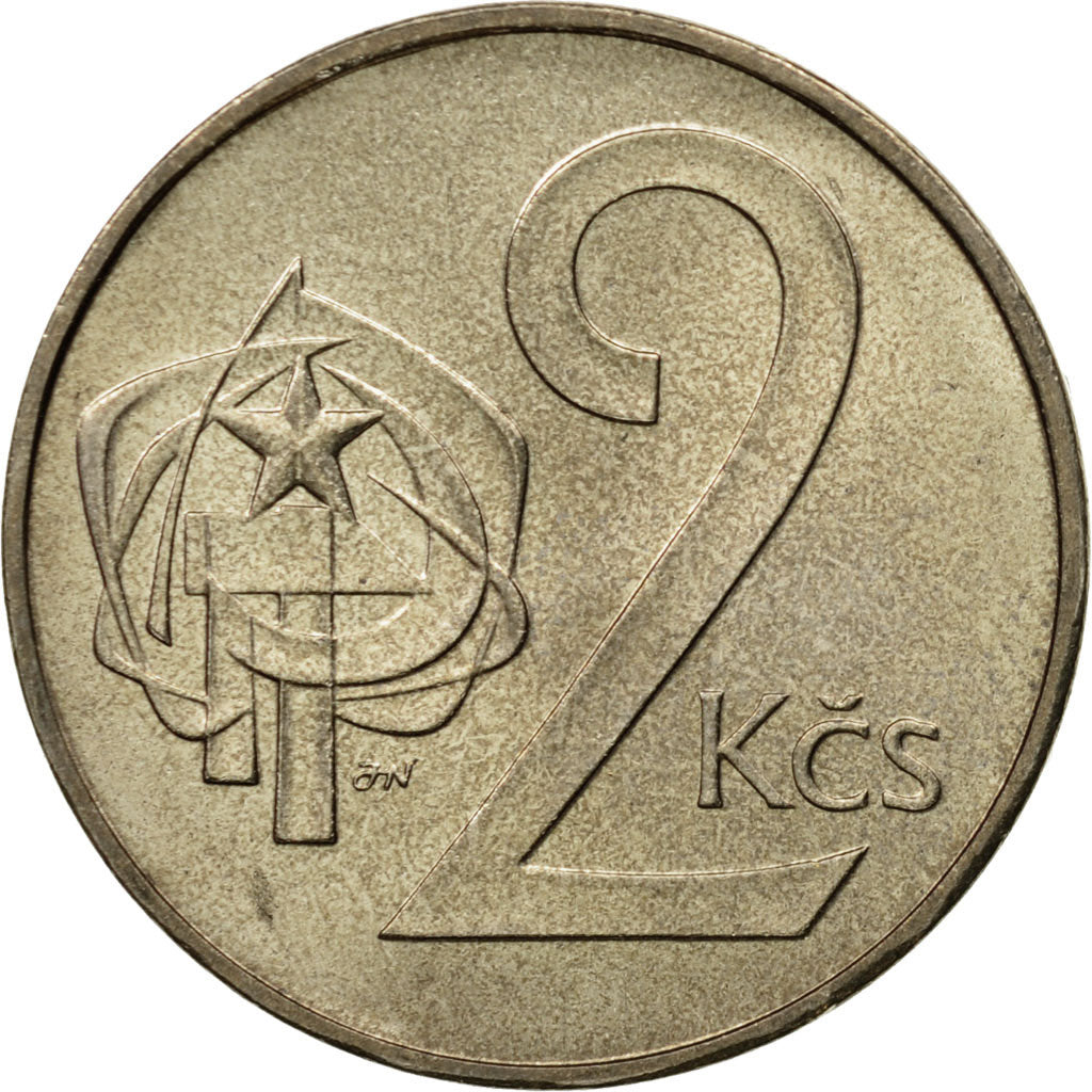 Coin, Czechoslovakia, 2 Koruny, 1989, MS(63), Copper-nickel, KM:75