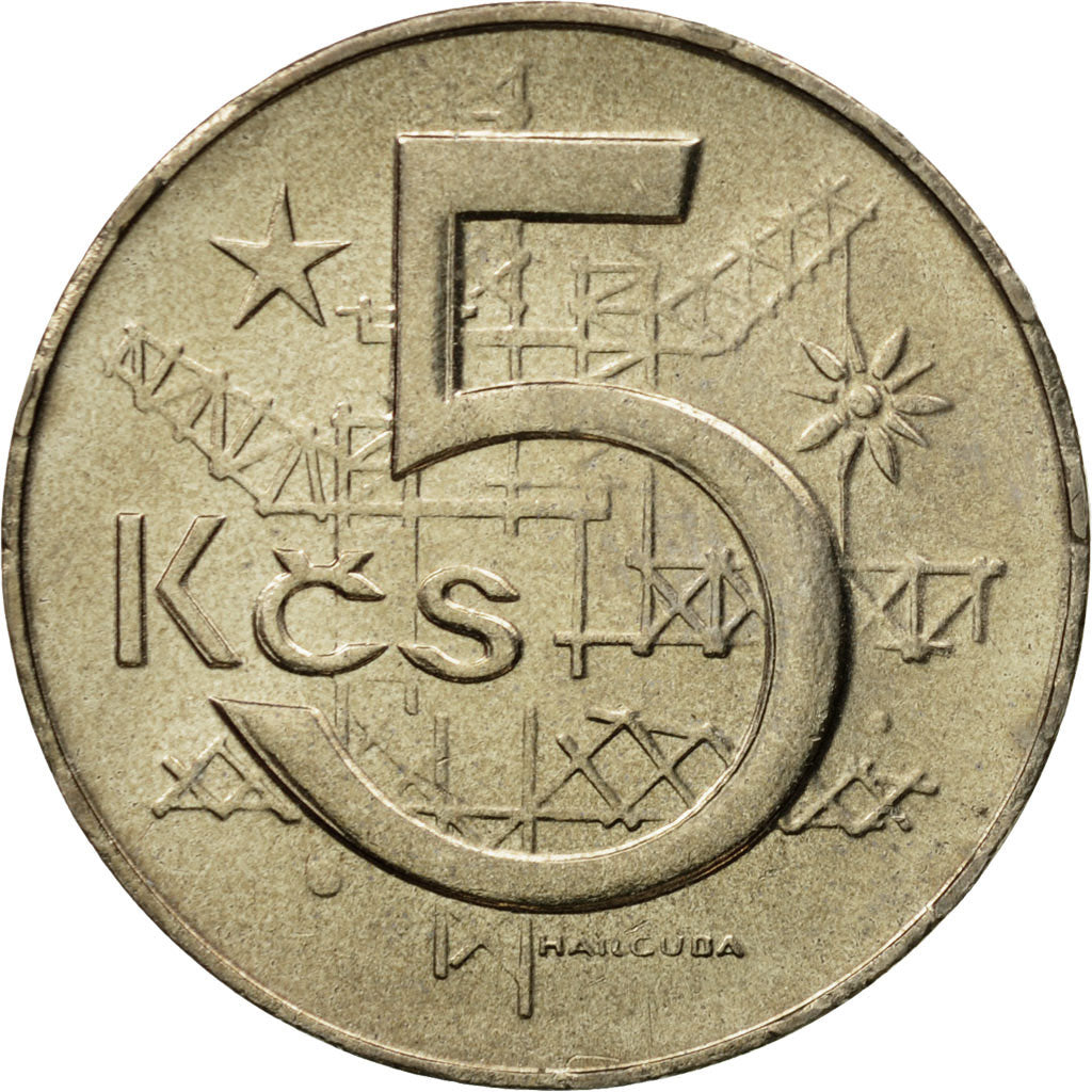 Coin, Czechoslovakia, 5 Korun, 1989, MS(63), Copper-nickel, KM:60