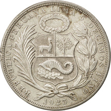 PERU, Sol, 1923, Philadelphia, KM #218.1, AU(50-53), Silver, 37, 24.99