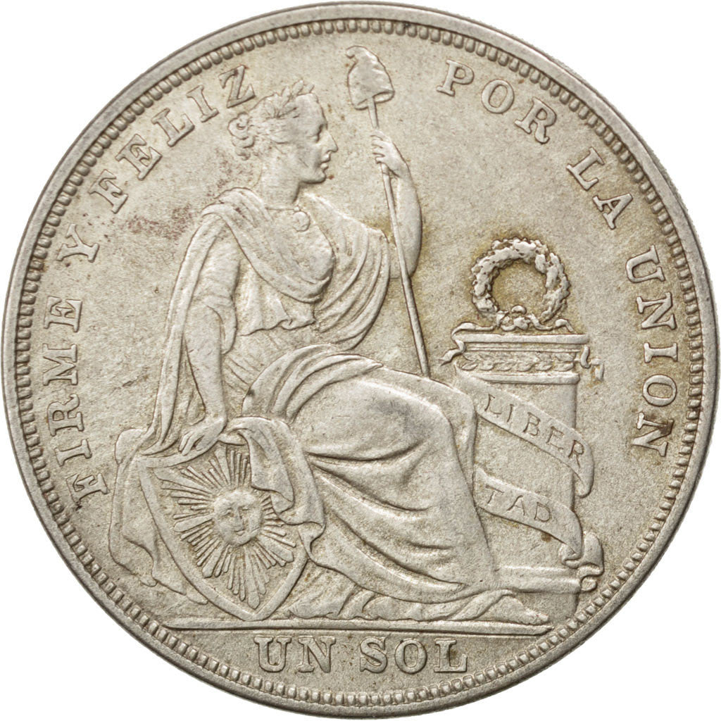 PERU, Sol, 1923, Philadelphia, KM #218.1, AU(50-53), Silver, 37, 24.99