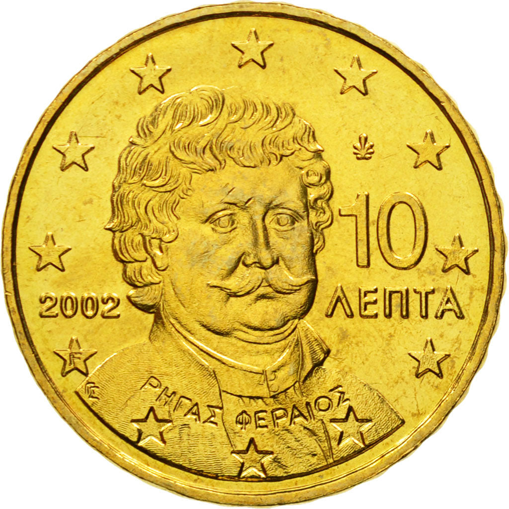 Greece, 10 Euro Cent, 2002, MS(65-70), Brass, KM:184
