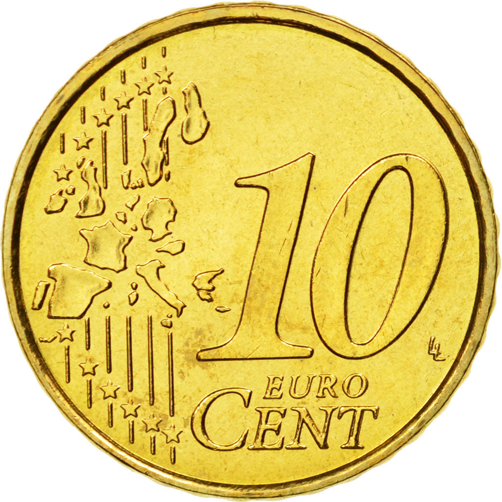 Greece, 10 Euro Cent, 2002, MS(65-70), Brass, KM:184