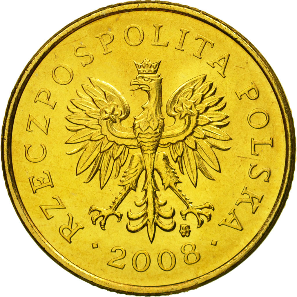 Coin, Poland, 5 Groszy, 2008, Warsaw, MS(65-70), Brass, KM:278