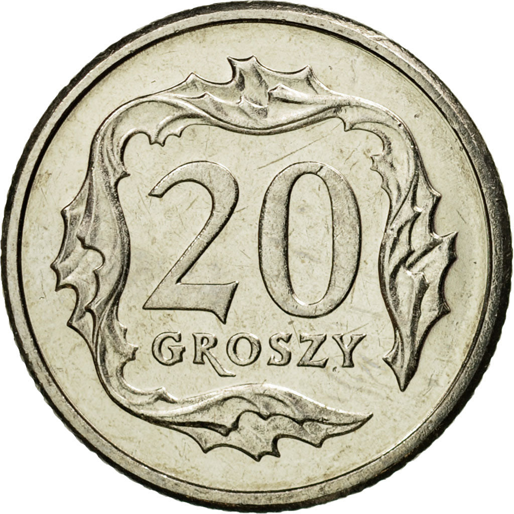 Coin, Poland, 20 Groszy, 2008, Warsaw, MS(65-70), Copper-nickel, KM:280