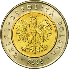 Coin, Poland, 5 Zlotych, 2008, Warsaw, MS(65-70), Bi-Metallic, KM:284