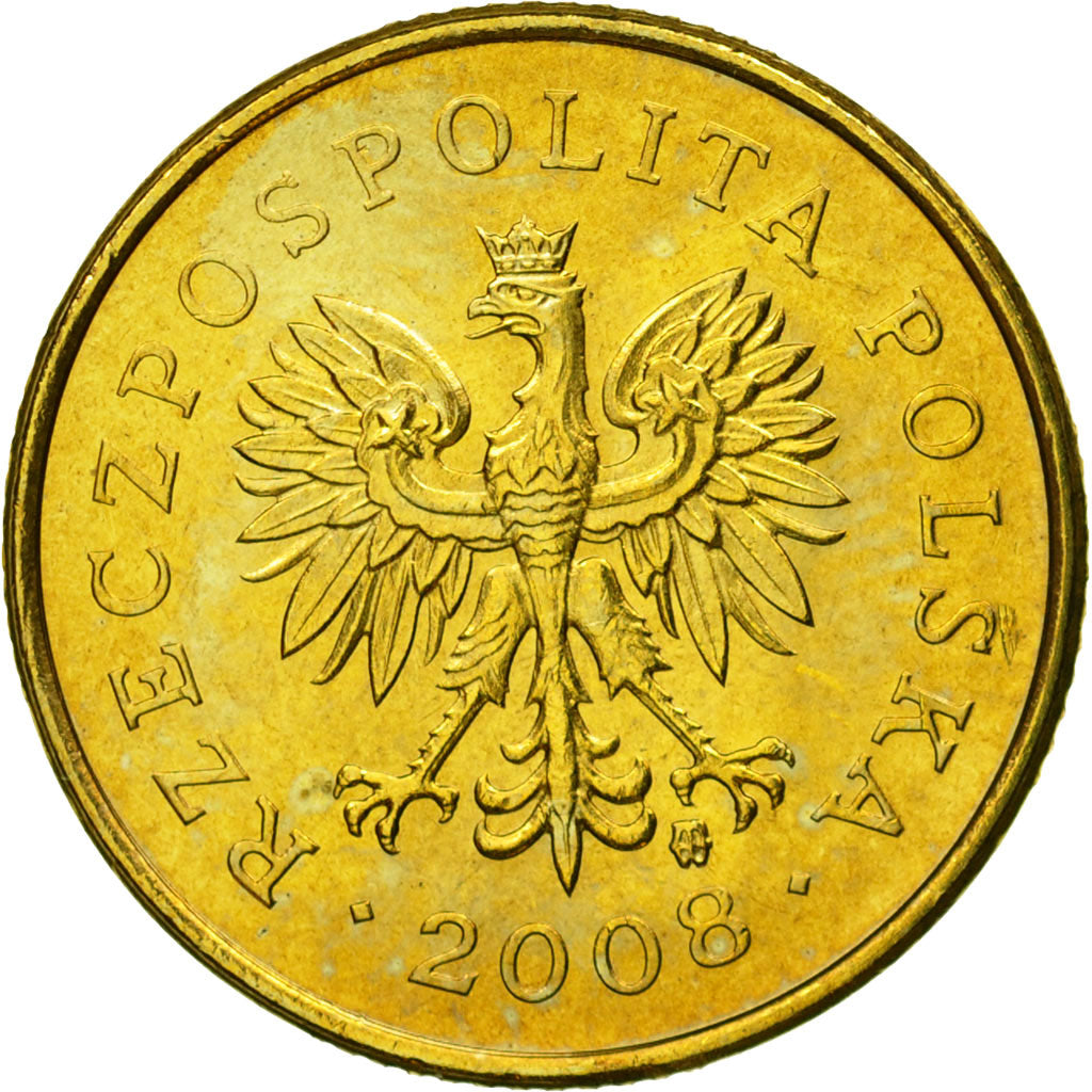 Coin, Poland, 5 Groszy, 2008, Warsaw, MS(65-70), Brass, KM:278