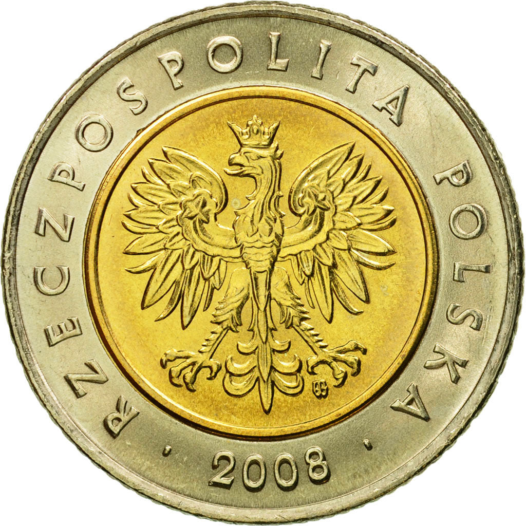 Coin, Poland, 5 Zlotych, 2008, Warsaw, MS(65-70), Bi-Metallic, KM:284