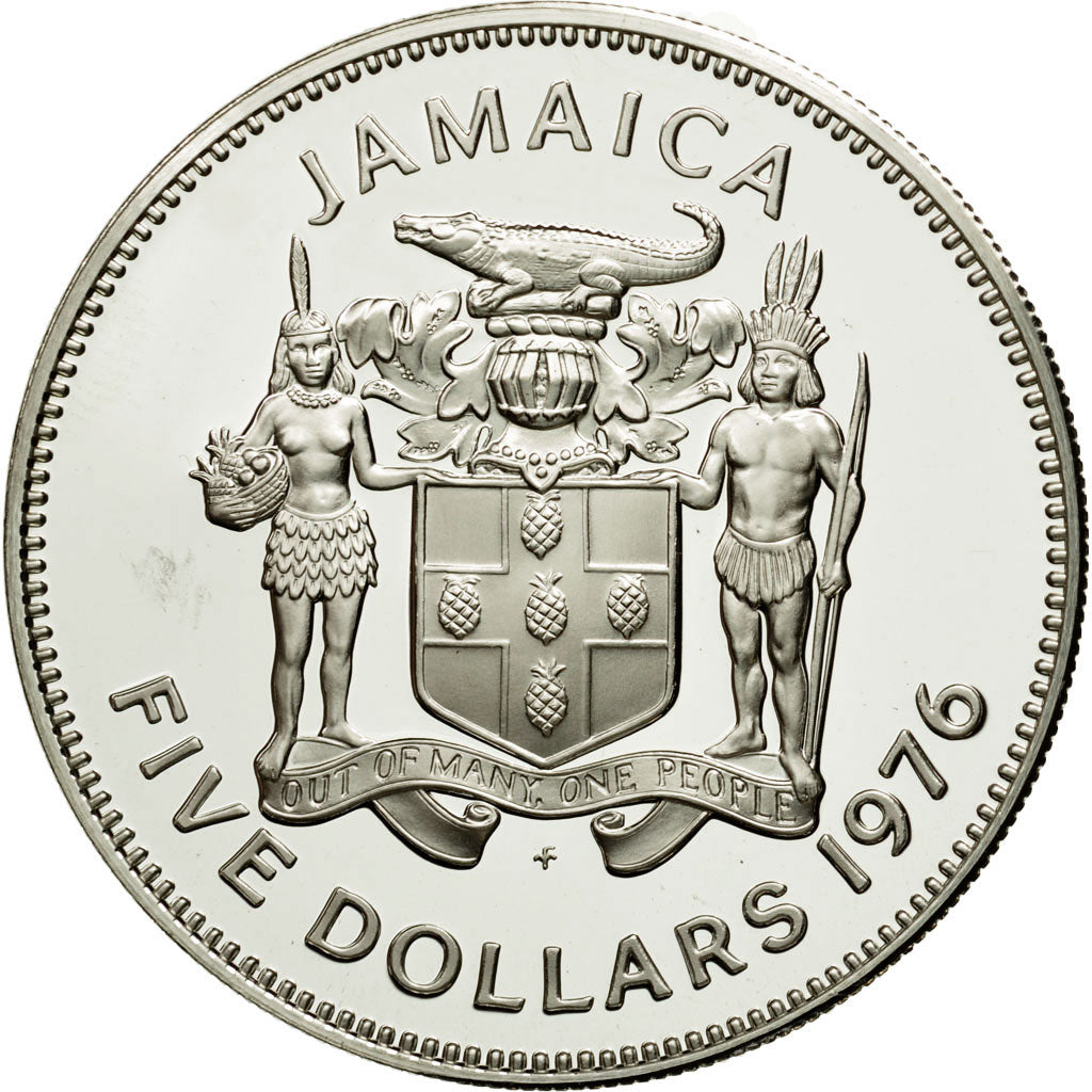 Moneta, Jamaica, Elizabeth II, 5 Dollars, 1976, Franklin Mint, USA, MS(65-70)