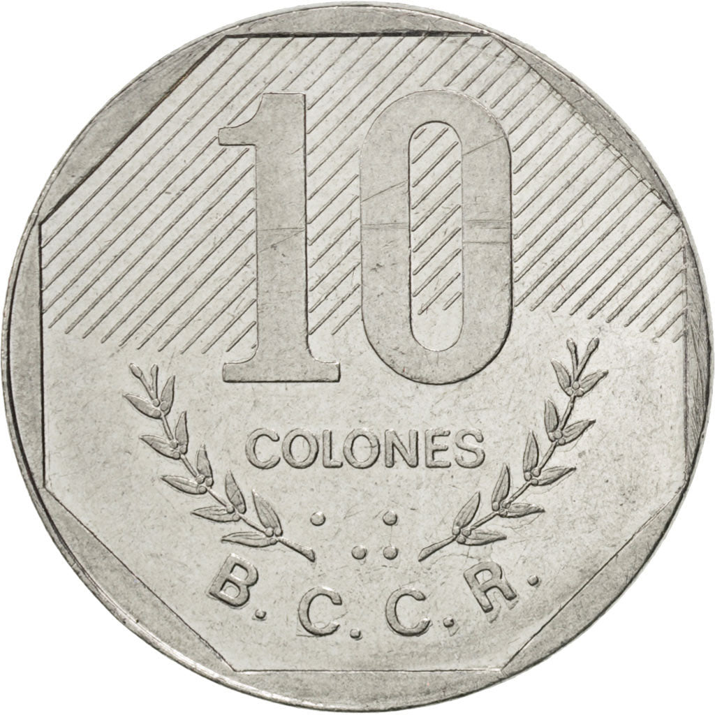Costa Rica, 10 Colones, 1983, BB+, Acciaio inossidabile, KM:215.1