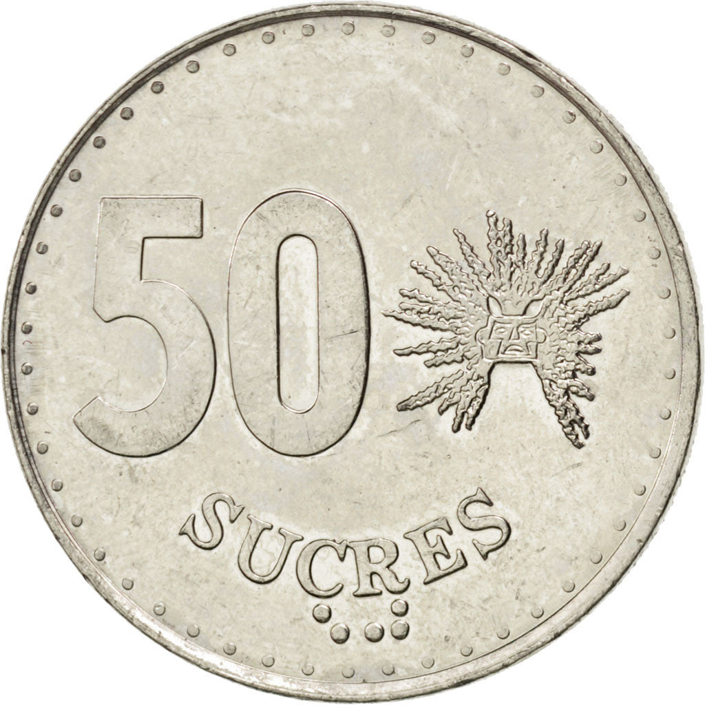 Coin, Ecuador, 50 Sucres, 1988, MS(63), Nickel Clad Steel, KM:93