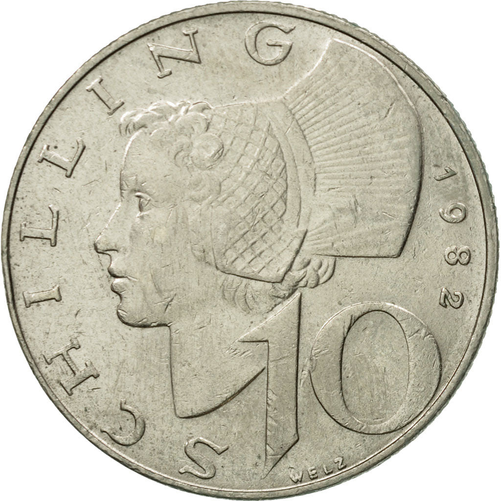Coin, Austria, 10 Schilling, 1982, AU(50-53), Copper-Nickel Plated Nickel