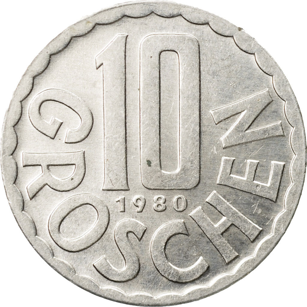 Coin, Austria, 10 Groschen, 1980, Vienna, AU(50-53), Aluminum, KM:2878