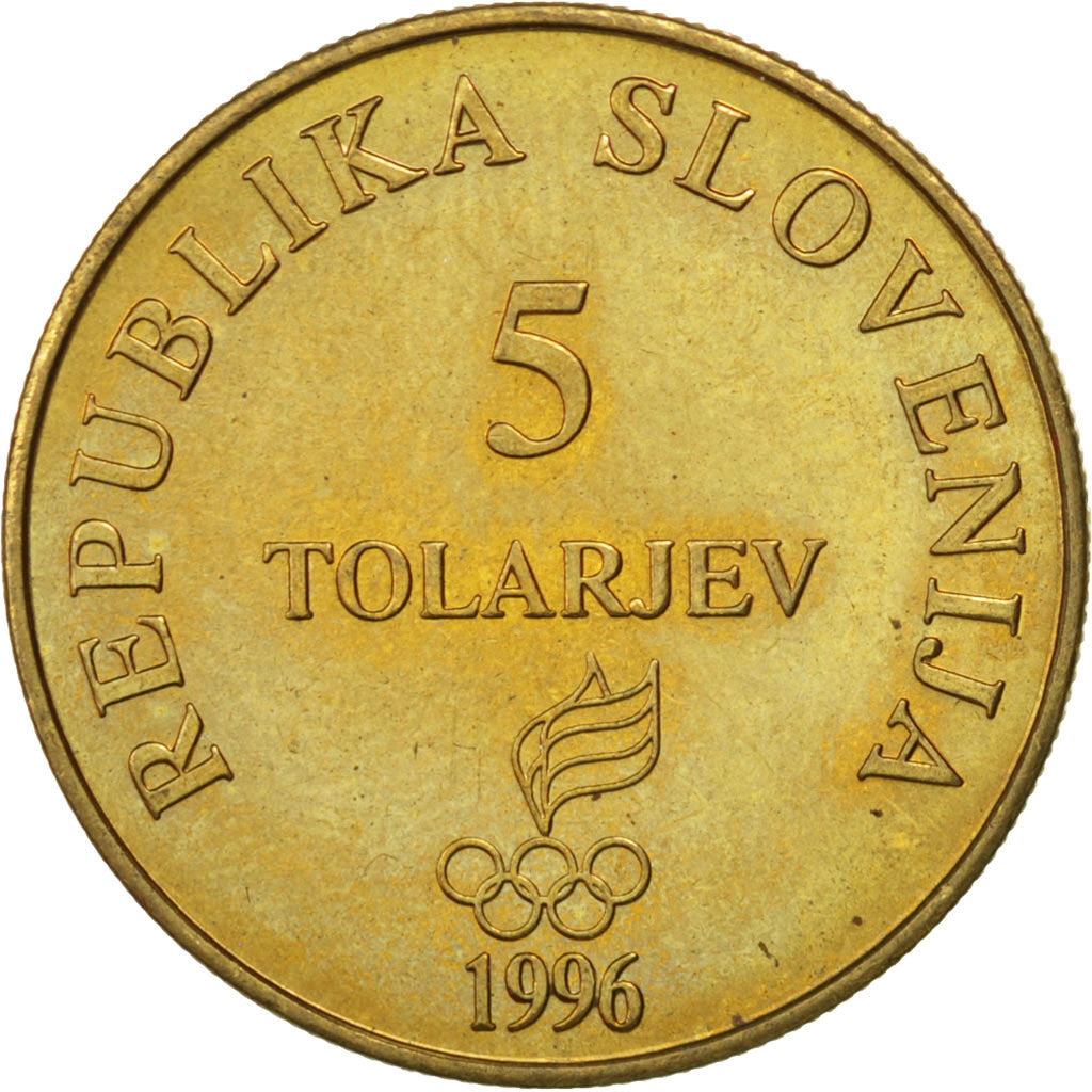 Coin, Slovenia, 5 Tolarjev, 1996, MS(60-62), Nickel-brass, KM:33