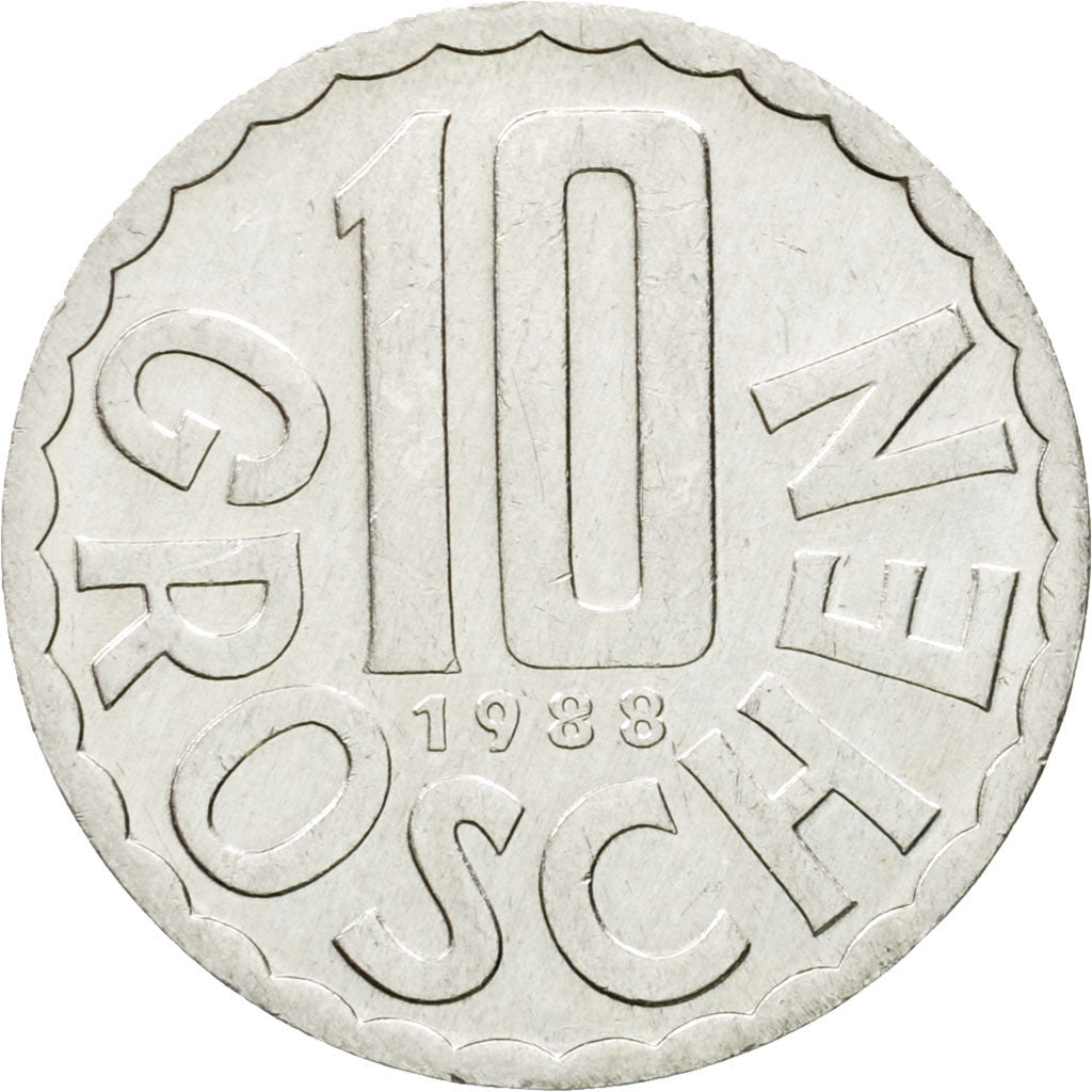 Coin, Austria, 10 Groschen, 1988, Vienna, AU(50-53), Aluminum, KM:2878