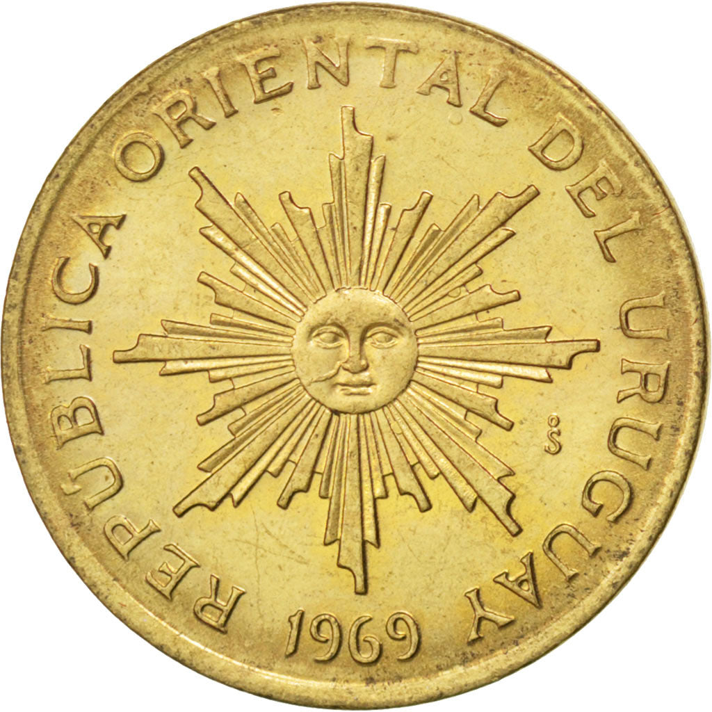 URUGUAY, Peso, 1969, Santiago, KM #52, MS(60-62), Aluminum-Brass, 17, 2.02