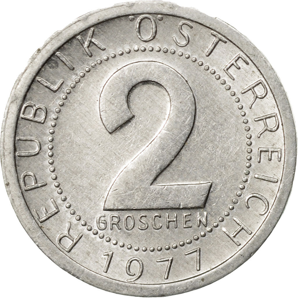 Coin, Austria, 2 Groschen, 1977, AU(50-53), Aluminum, KM:2876