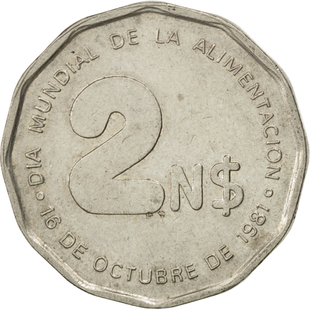URUGUAY, 2 Nuevos Pesos, 1981, KM #77, EF(40-45), Copper-Nickel-Zinc, 25, 7.08