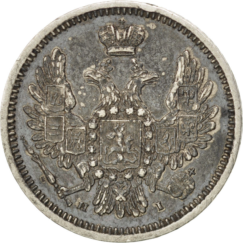 Monnaie, Russie, 10 Kopeks, Grivennik, 1855, Saint-Petersburg, TTB+, Argent