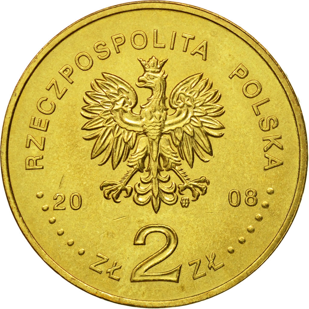 Coin, Poland, 2 Zlote, 2008, Warsaw, MS(60-62), Brass, KM:634