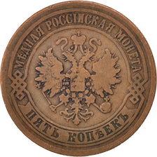 RUSSIA, 5 Kopeks, 1874, Ekaterinbourg, KM #12.1, VF(20-25), Copper, 15.48