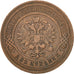 RUSSIA, 2 Kopeks, 1883, Saint-Petersburg, KM #10.2, EF(40-45), Copper, 6.45