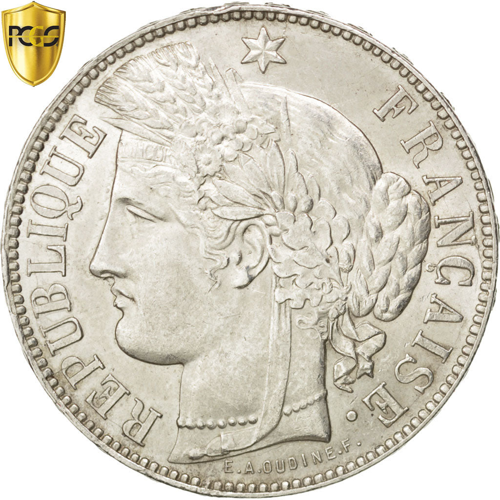 France, Cérès, 5 Francs, 1871 K, Bordeaux, KM:818.2, PCGS AU58