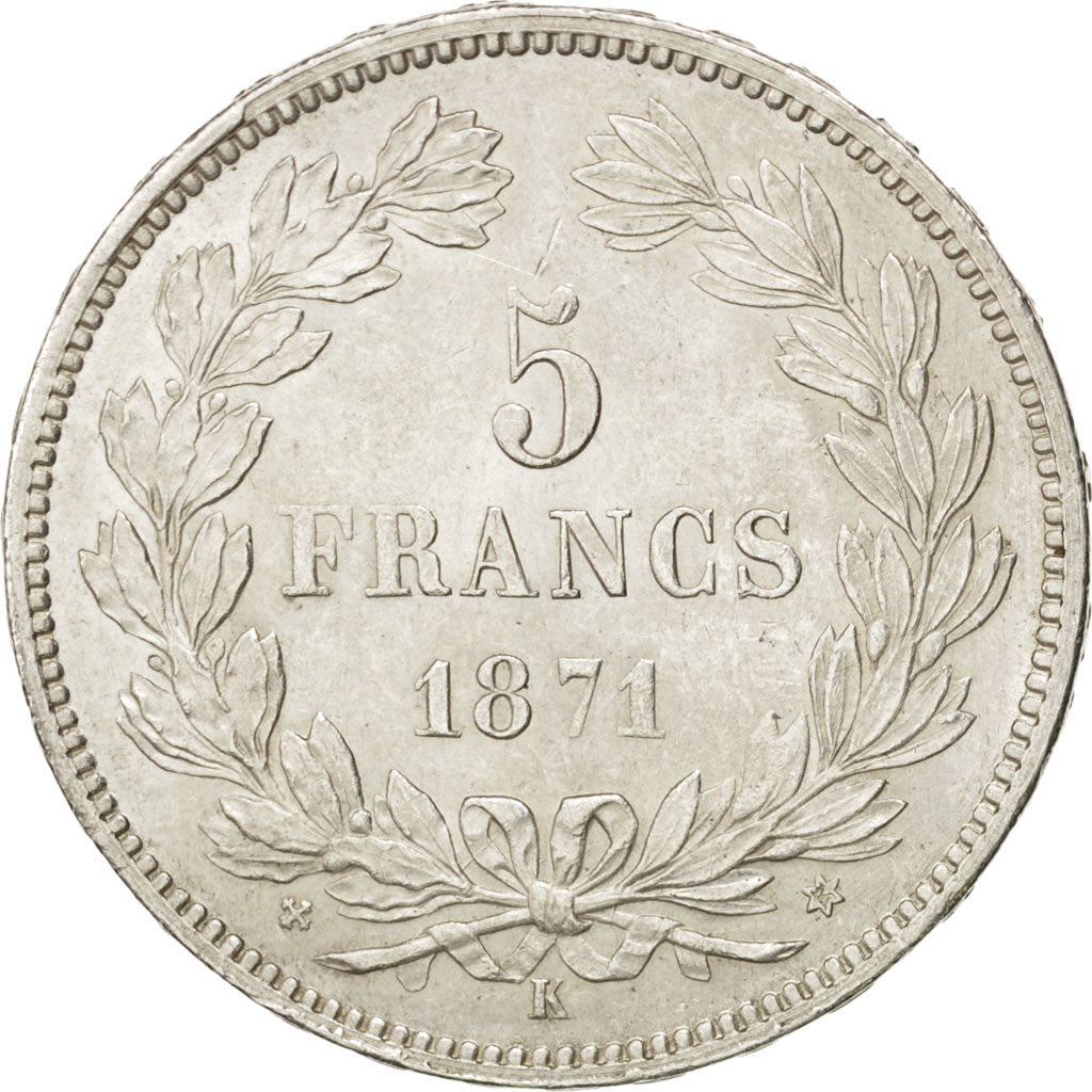 France, Cérès, 5 Francs, 1871 K, Bordeaux, KM:818.2, PCGS AU58