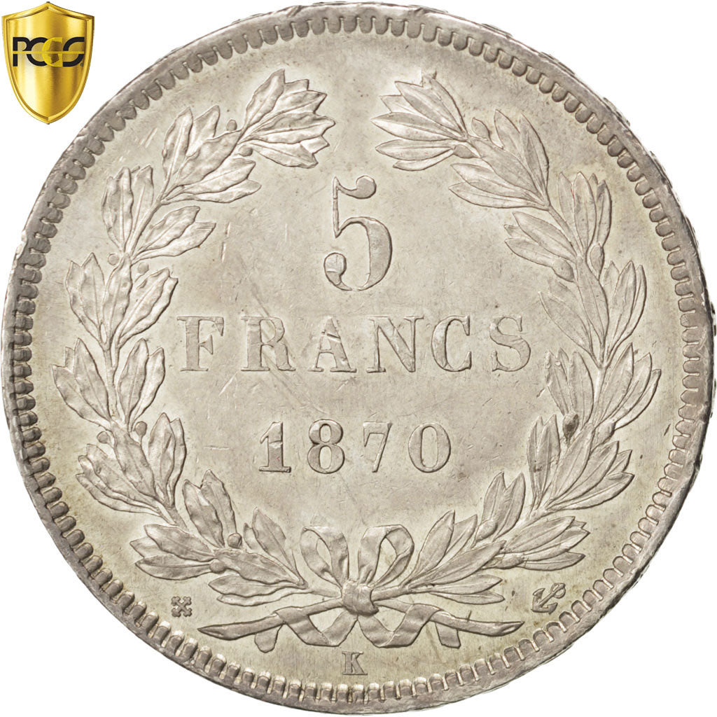 Coin, France, Cérès, 5 Francs, 1870, Bordeaux, PCGS, AU55, AU(55-58), Silver