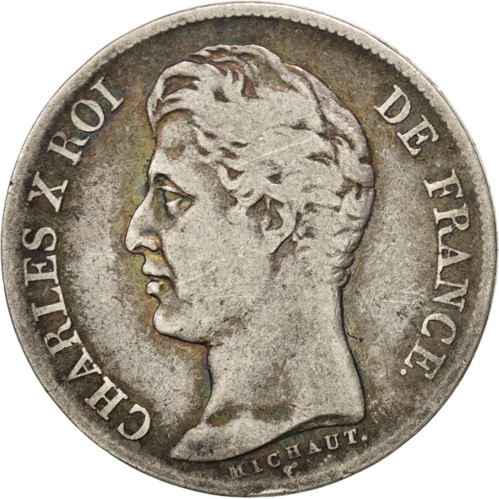 FRANCE, Charles X, Franc, 1826, Paris, KM #724.1, VF(30-35), Silver, Gadoury...