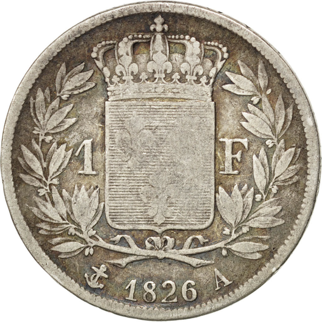 FRANCE, Charles X, Franc, 1826, Paris, KM #724.1, VF(30-35), Silver, Gadoury...