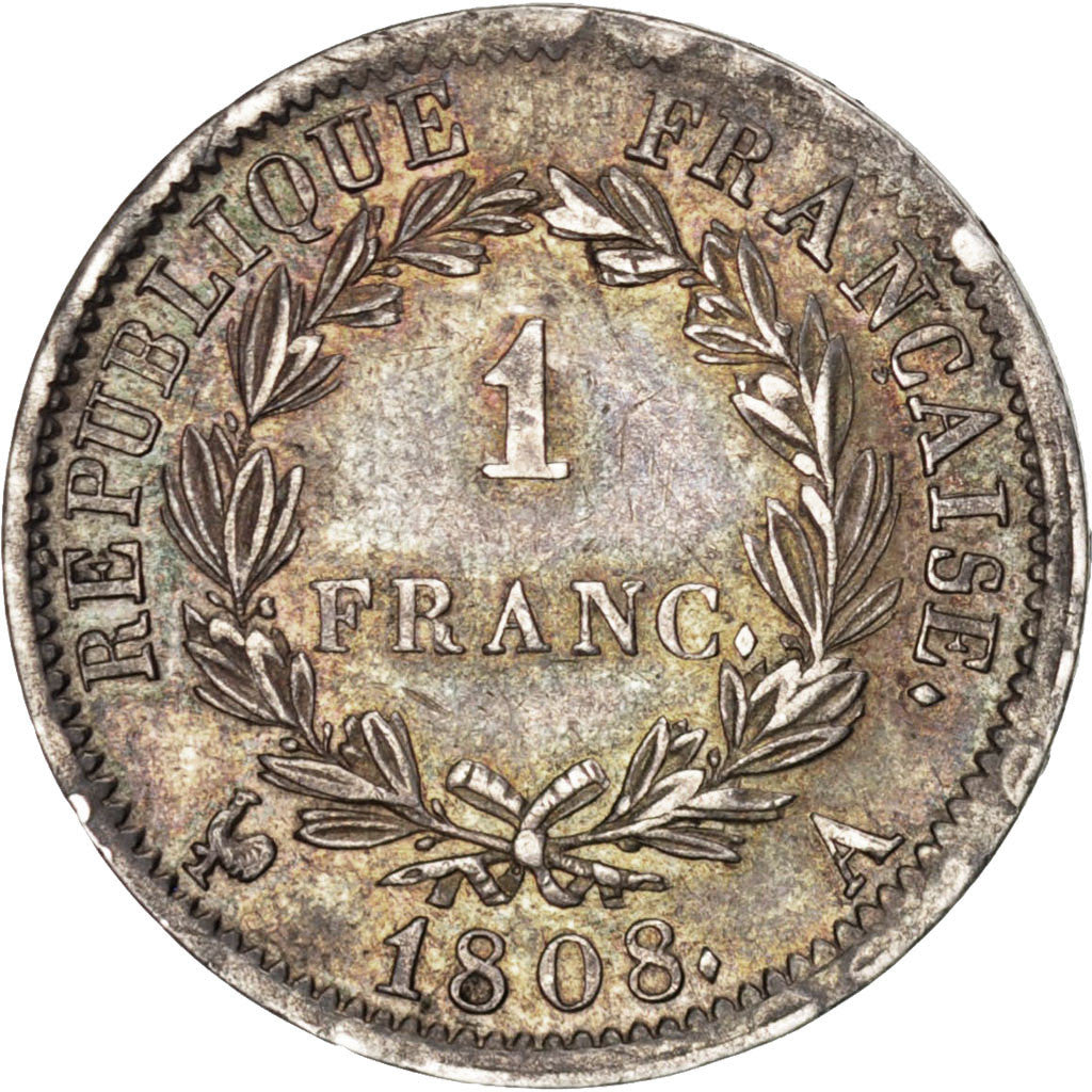 Coin, France, Napoléon I, Franc, 1808, Paris, MS(60-62), Silver, KM:682.1