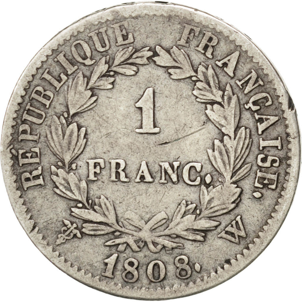 FRANCE, Napoléon I, Franc, 1808, Lille, KM #682.14, VF(30-35), Silver, Gadoury #