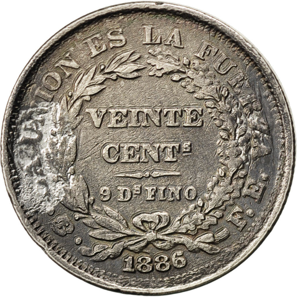 Coin, Bolivia, 20 Centavos, 1886, EF(40-45), Silver, KM:159.2
