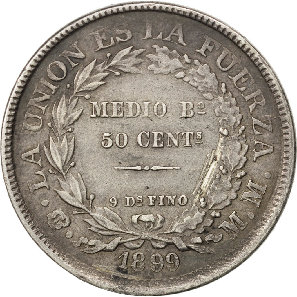 Moneta, Bolivia, 50 Centavos, 1/2 Boliviano, 1899, MB+, Argento, KM:161.5
