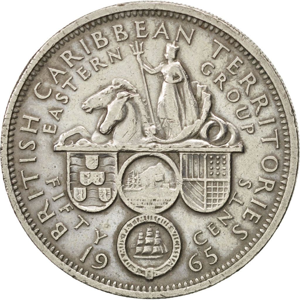EAST CARIBBEAN STATES, 50 Cents, 1965, KM #7, EF(40-45), Copper-Nickel, 30,...