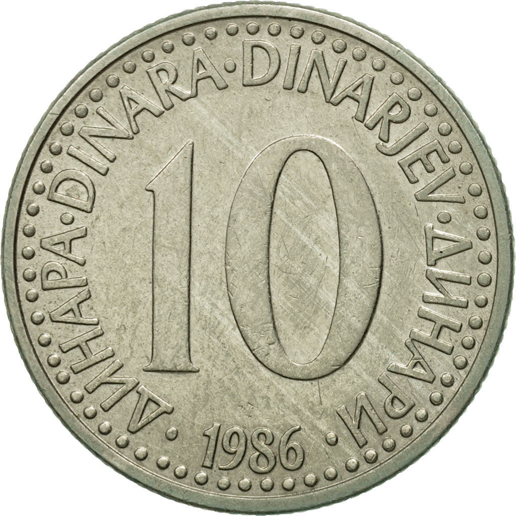 Coin, Yugoslavia, 10 Dinara, 1986, AU(50-53), Copper-nickel, KM:89