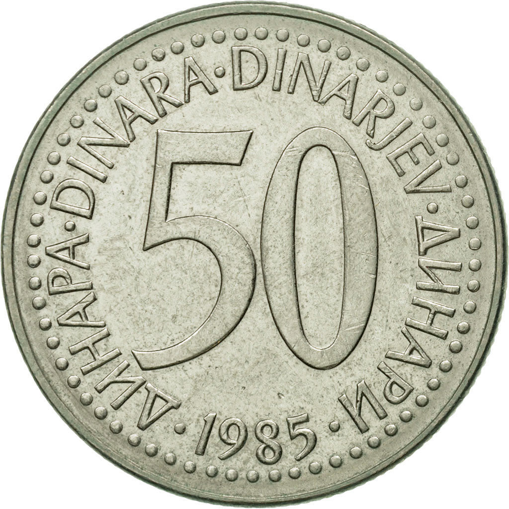 Coin, Yugoslavia, 50 Dinara, 1985, AU(50-53), Copper-Nickel-Zinc, KM:113