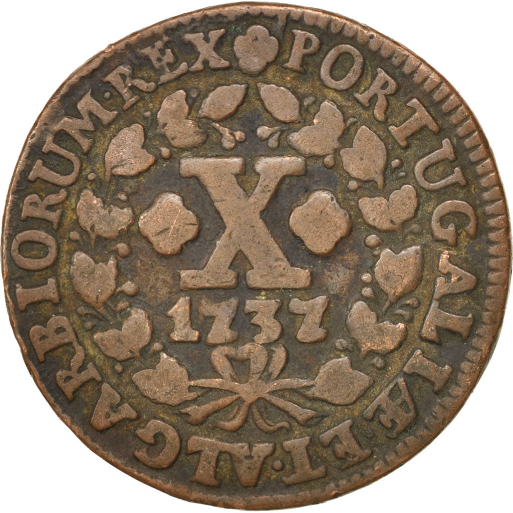 Munten, Portugal, Jo, 10 Reis, X; 1/2 Vinten, 1737, ZF, Koper, KM:217