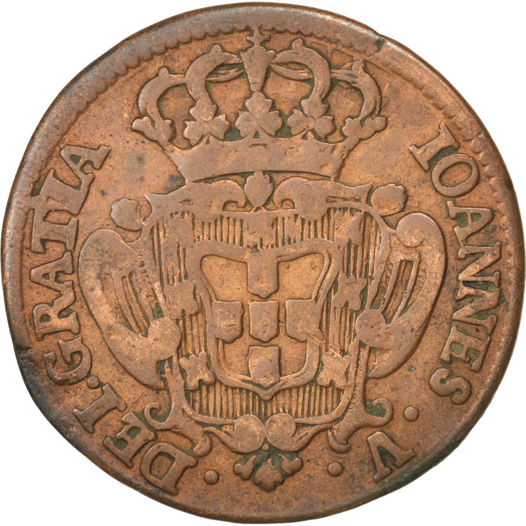 PORTUGAL, 10 Reis, X; 1/2 Vinten, 1745, KM #227, EF(40-45), Copper, 11.61