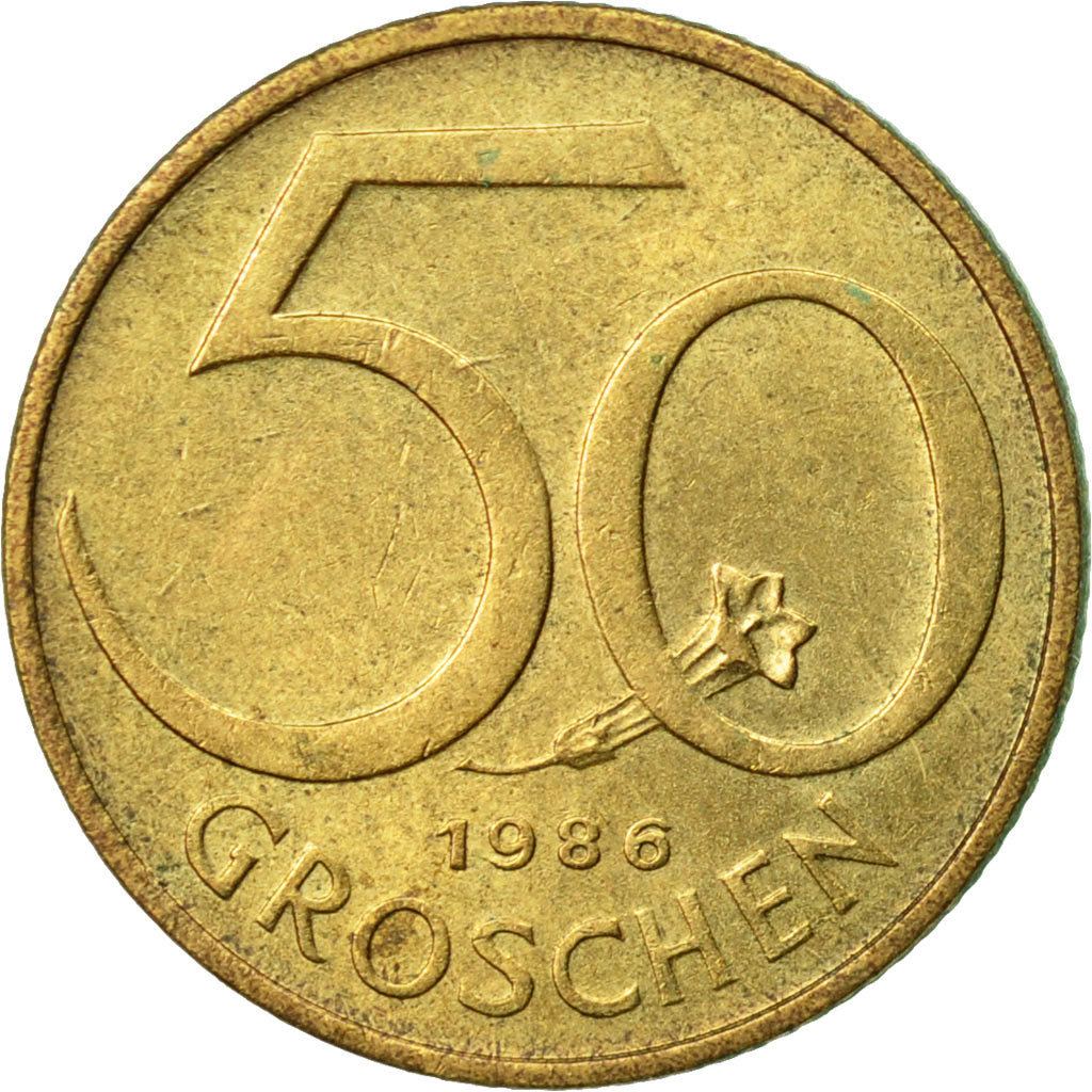 Coin, Austria, 50 Groschen, 1986, EF(40-45), Aluminum-Bronze, KM:2885
